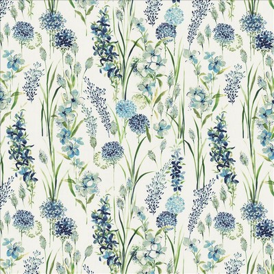 Kasmir Spice Of Life Blue in 1472 Blue Cotton
 Fire Rated Fabric Light Duty NFPA 260  Modern Floral Vine and Flower   Fabric